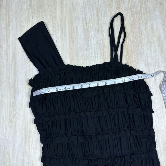 Anthropologie Leifnotes Black One Shoulder Ruffle Divergent Mock Wrap Dress S - Picture 10 of 14